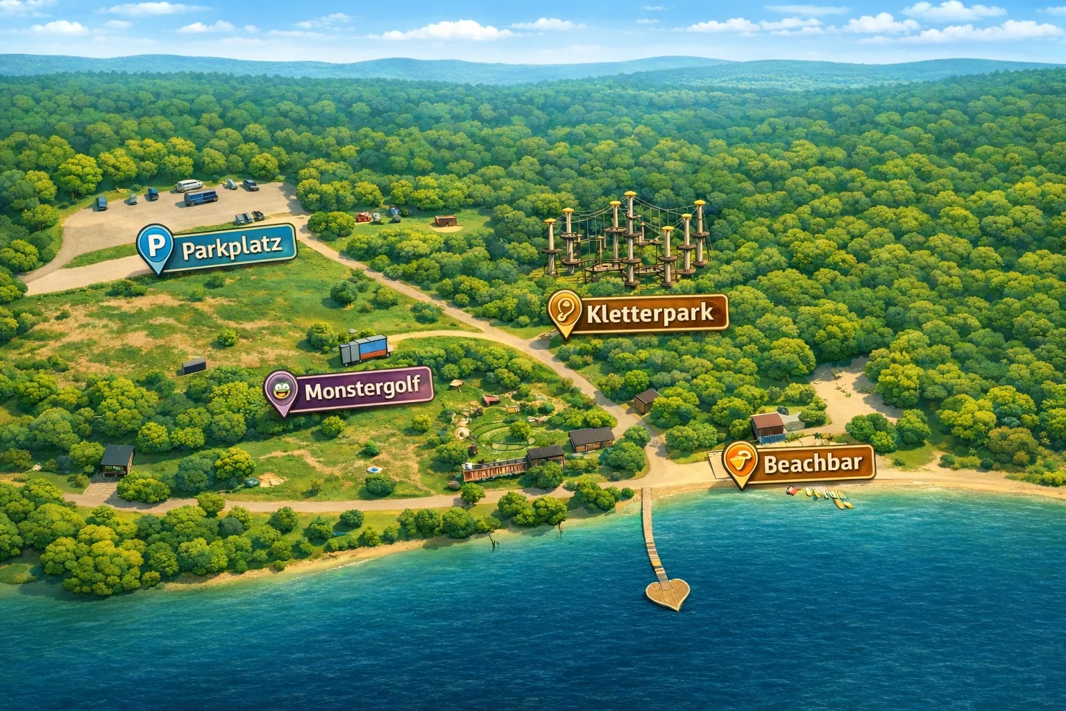 Übersichtskarte des Kletterparks